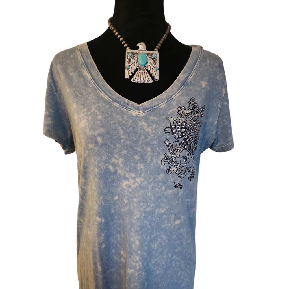 AMERICAN AGE RHINESTONE WESTERN STYLE TOP WITH FRINGE- SIZE LARGE JR